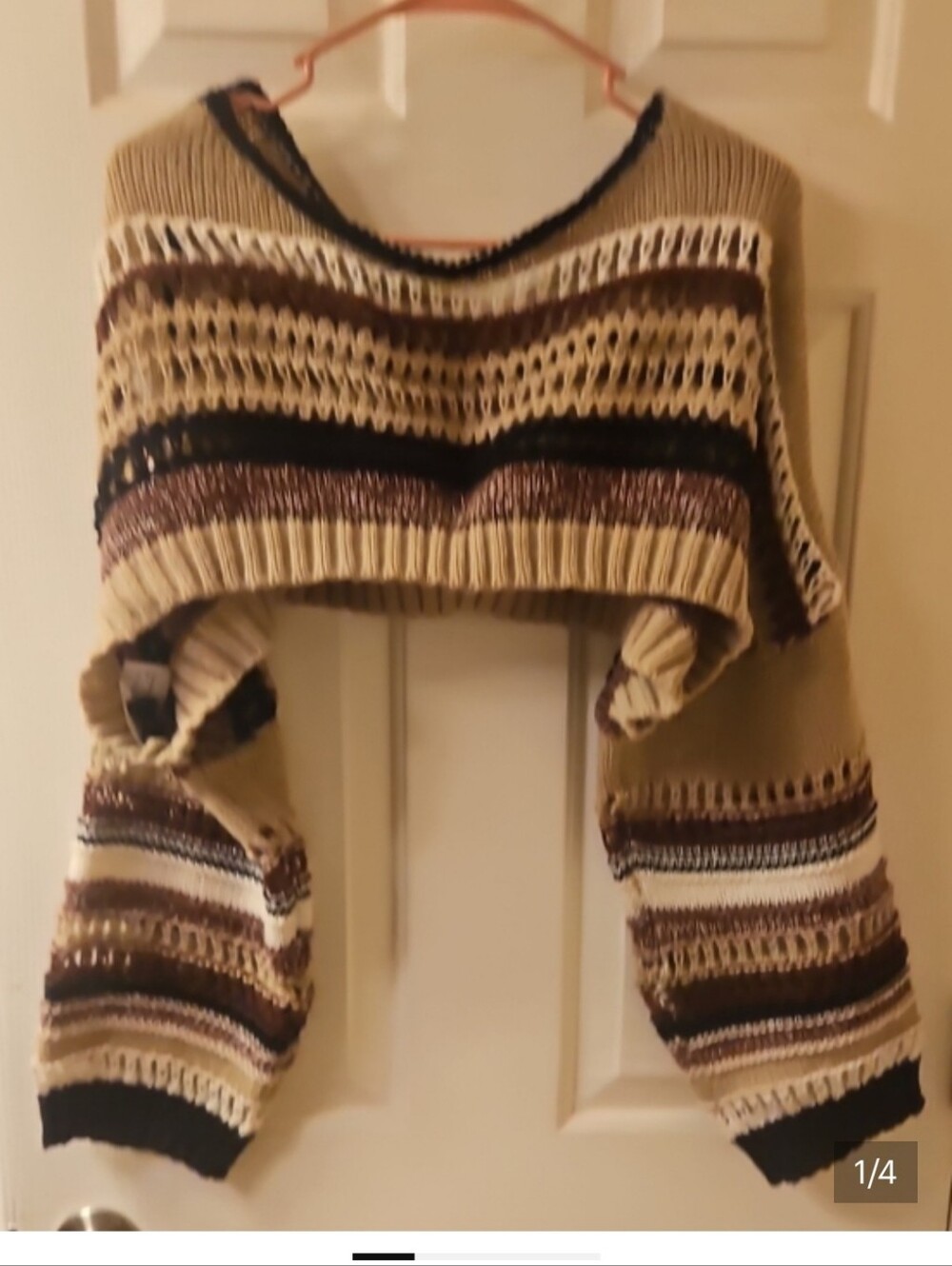 Cider Striped Cropped Knit Bolero in Beige, Brown and Black